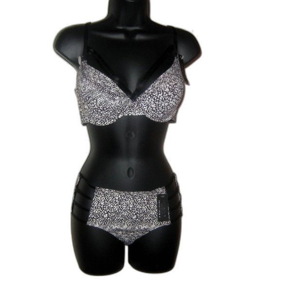 Youmita Snake Print Caged Plunge 34BUnderwireBraw/Small Coordinating Hipster NWT - Picture 2 of 10